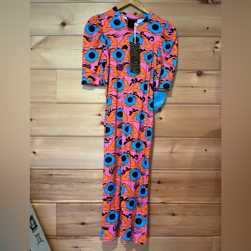 Nooworks NWT psychedelic eyes puff sleeve dress